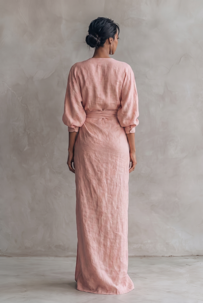 Damen-Maxikleid mit V-Ausschnitt und Wickeloptik-Maxi Dress-Alpenkind