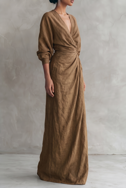 Damen-Maxikleid mit V-Ausschnitt und Wickeloptik-Maxi Dress-Alpenkind