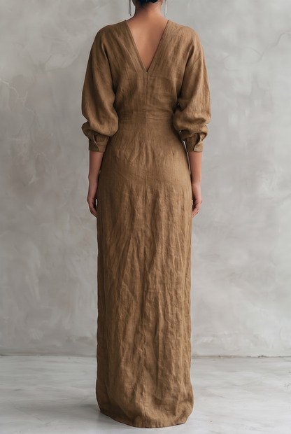 Damen-Maxikleid mit V-Ausschnitt und Wickeloptik-Maxi Dress-Alpenkind