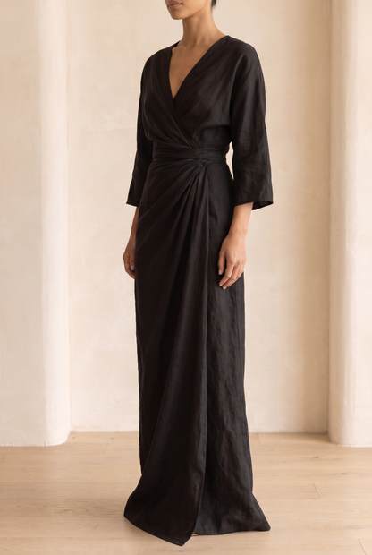 Damen-Maxikleid mit V-Ausschnitt und Wickeloptik-Maxi Dress-Alpenkind
