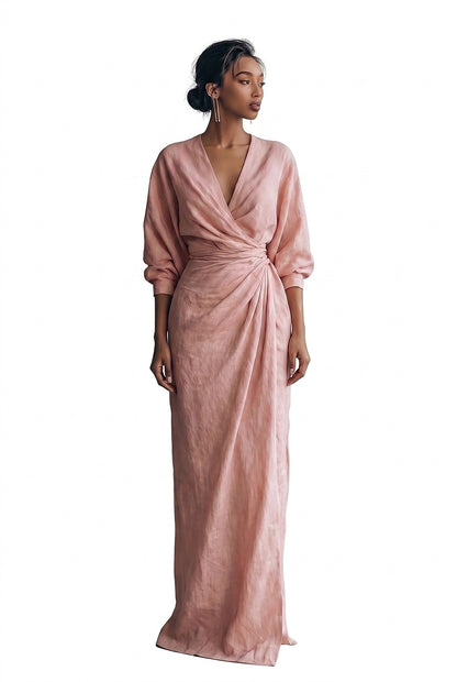 Damen-Maxikleid mit V-Ausschnitt und Wickeloptik-Maxi Dress-Alpenkind