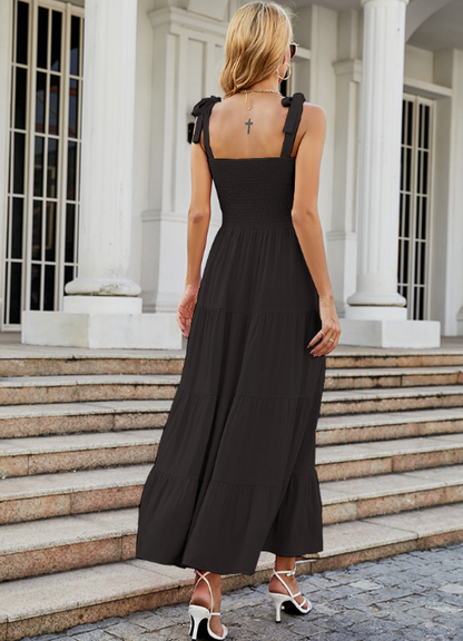 Damen Maxikleid ohne Ärmel mit gesmoktem Oberteil und gestuftem Rock-Maxi Dress-Alpenkind