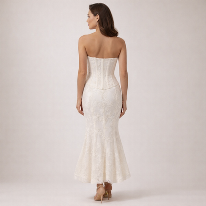 Damen Maxikleid trägerlos mit strukturiertem Oberteil und ausgestelltem Saum-Maxi Dress-Alpenkind