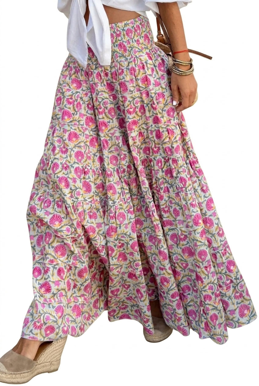 Damen-Maxirock mit gesmoktem Bund und grafischem Muster-Skirt for women-Alpenkind
