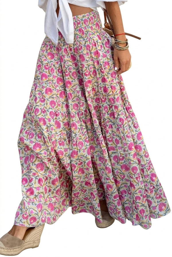 Damen-Maxirock mit gesmoktem Bund und grafischem Muster-Skirt for women-Alpenkind