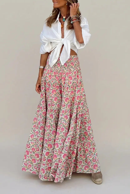Damen-Maxirock mit gesmoktem Bund und grafischem Muster-Skirt for women-Alpenkind