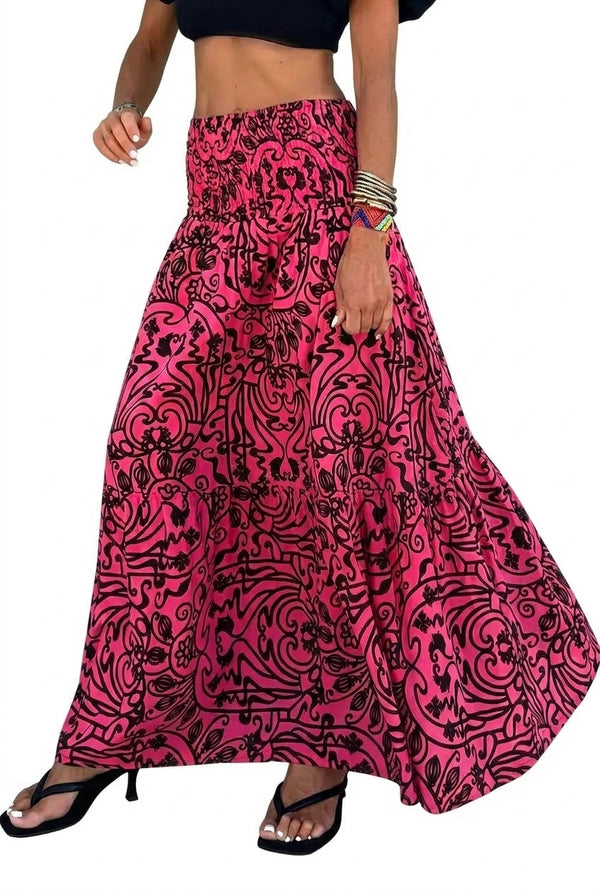Damen-Maxirock mit gesmoktem Bund und grafischem Muster-Skirt for women-Alpenkind