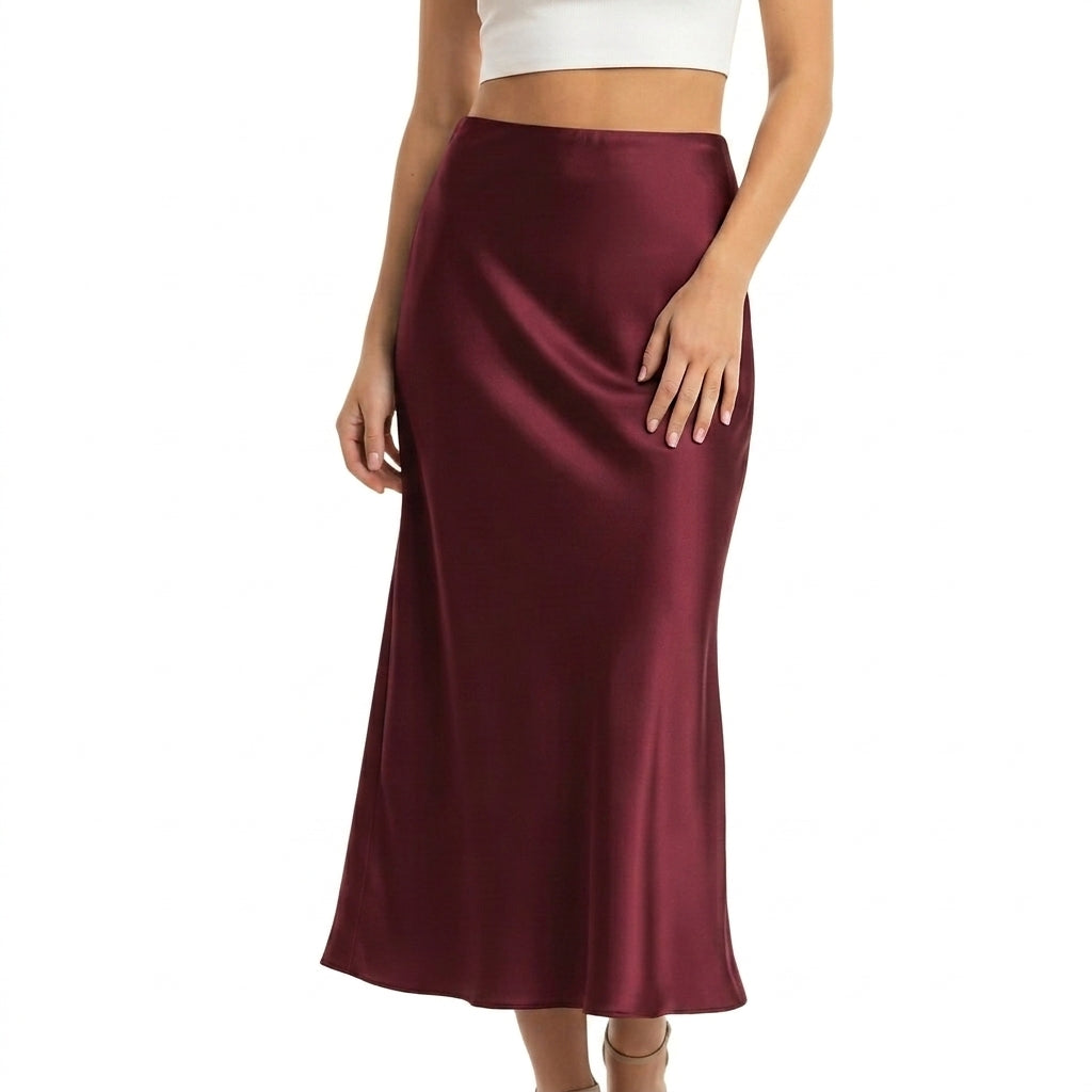 Damen Maxirock mit glänzender Oberfläche und hohem Bund-Skirt for women-Alpenkind
