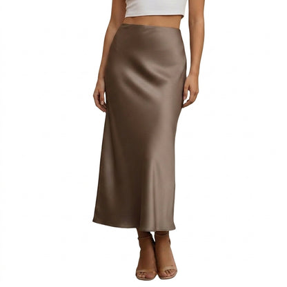 Damen Maxirock mit glänzender Oberfläche und hohem Bund-Skirt for women-Alpenkind
