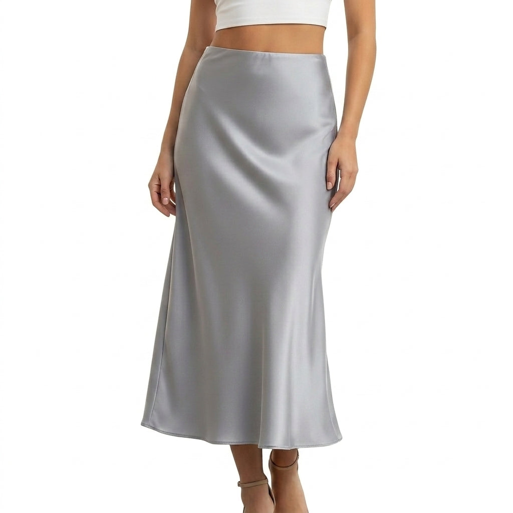 Damen Maxirock mit glänzender Oberfläche und hohem Bund-Skirt for women-Alpenkind