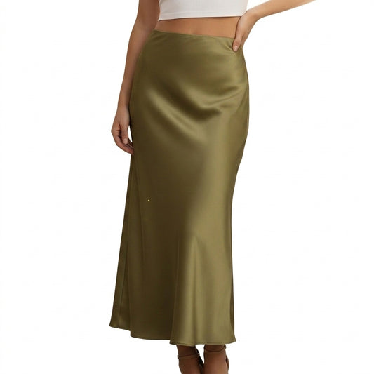 Damen Maxirock mit glänzender Oberfläche und hohem Bund-Skirt for women-Alpenkind
