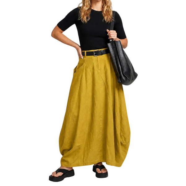 Damen Maxirock mit hohem Bund, Gürtelschlaufen und Seitentaschen-Skirt for women-Alpenkind