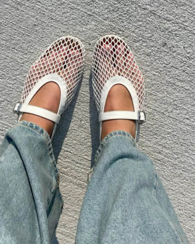 Damen Mesh Mary Jane Ballerinas mit Schnalle-Footwear for women-Alpenkind