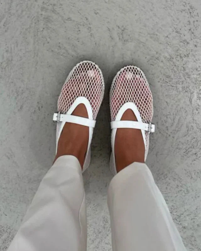Damen Mesh Mary Jane Ballerinas mit Schnalle-Footwear for women-Alpenkind