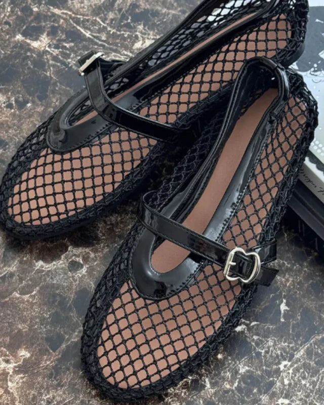 Damen Mesh Mary Jane Ballerinas mit Schnalle-Footwear for women-Alpenkind