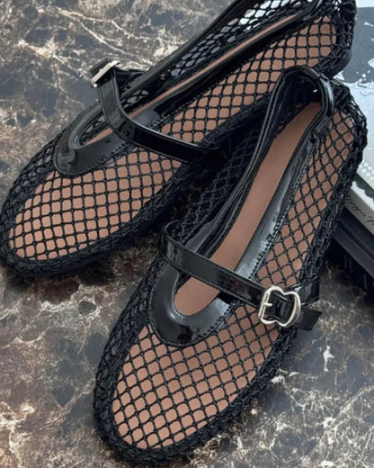 Damen Mesh Mary Jane Ballerinas mit Schnalle-Footwear for women-Alpenkind