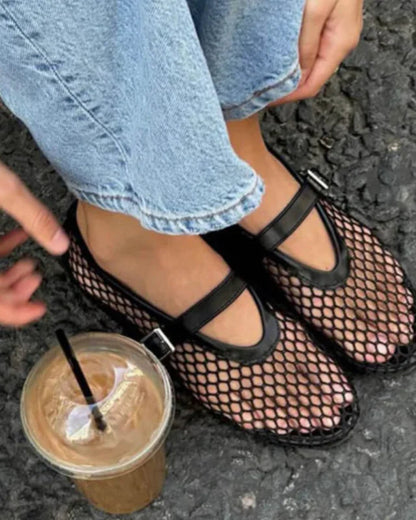 Damen Mesh Mary Jane Ballerinas mit Schnalle-Footwear for women-Alpenkind