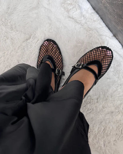 Damen Mesh Mary Jane Ballerinas mit Schnalle-Footwear for women-Alpenkind