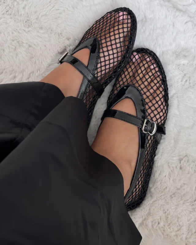 Damen Mesh Mary Jane Ballerinas mit Schnalle-Footwear for women-Alpenkind
