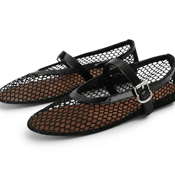 Damen Mesh Mary Jane Ballerinas mit Schnalle-Footwear for women-Alpenkind