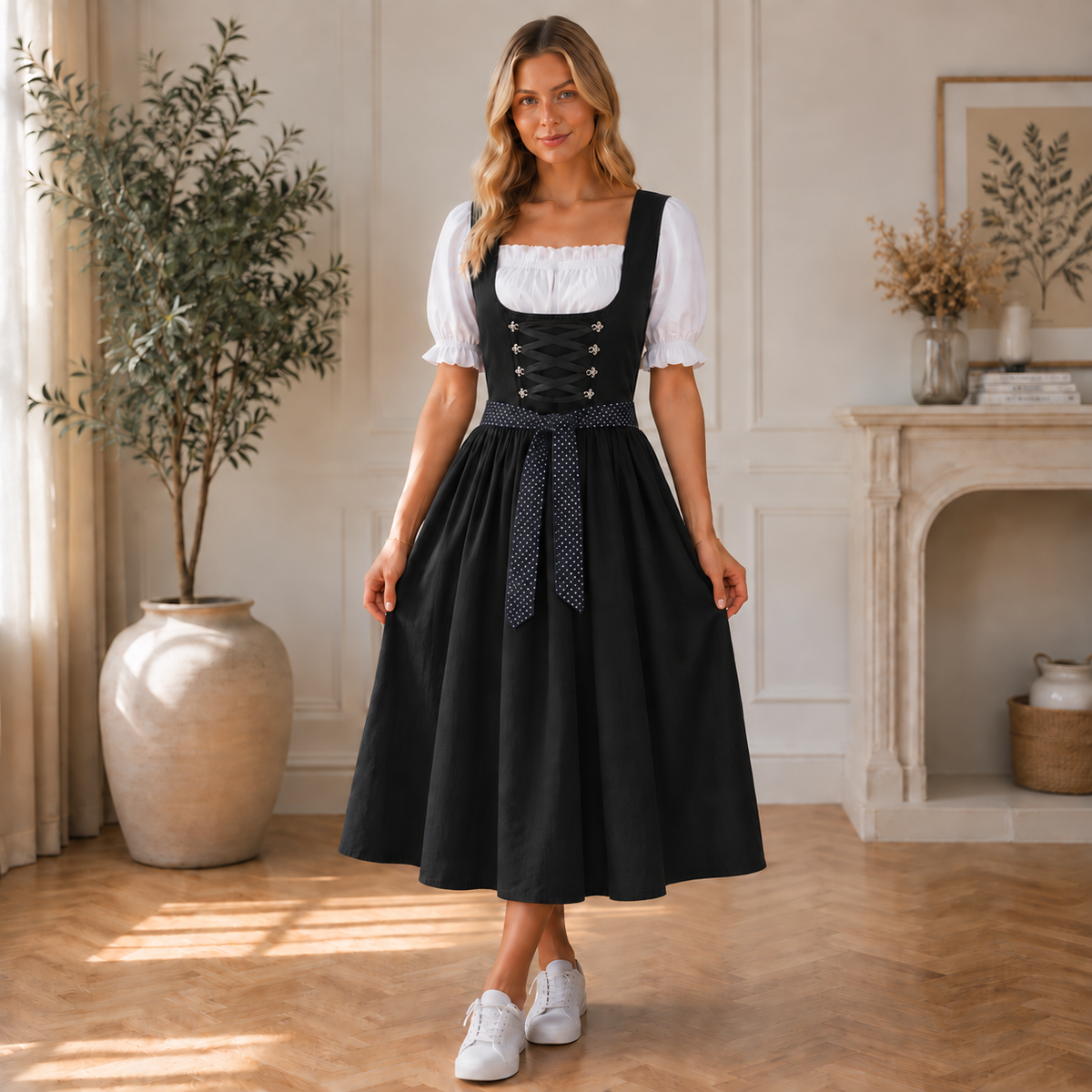 Damen Midi-Dirndl mit Schnür-Mieder-Dirndl for women-Alpenkind
