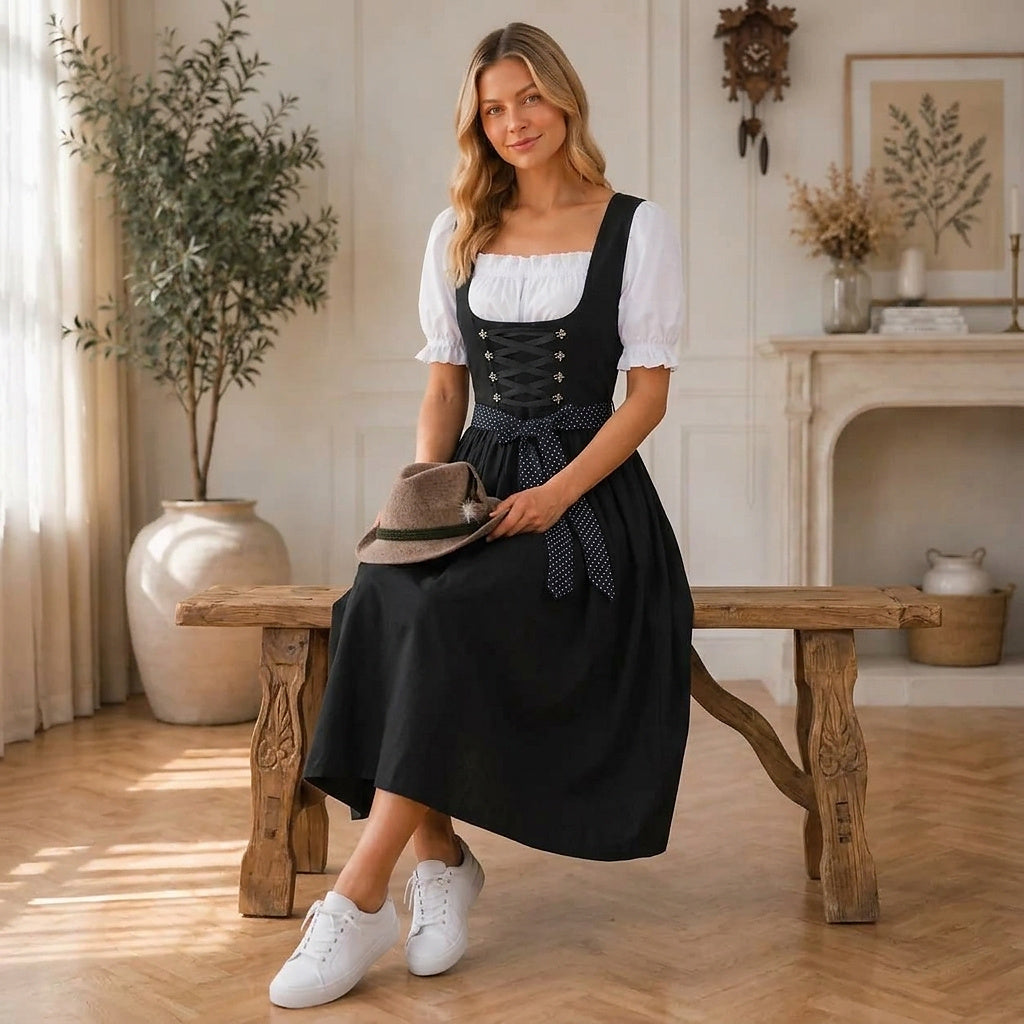Damen Midi-Dirndl mit Schnür-Mieder-Dirndl for women-Alpenkind