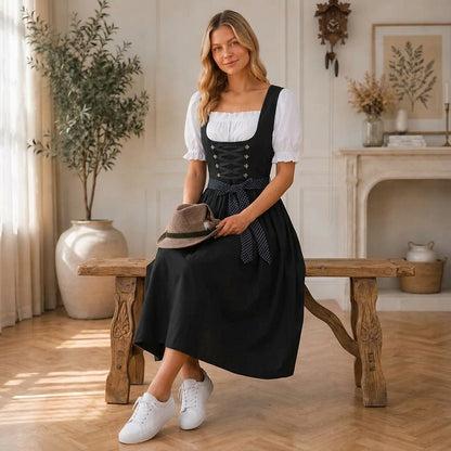 Damen Midi-Dirndl mit Schnür-Mieder-Dirndl for women-Alpenkind