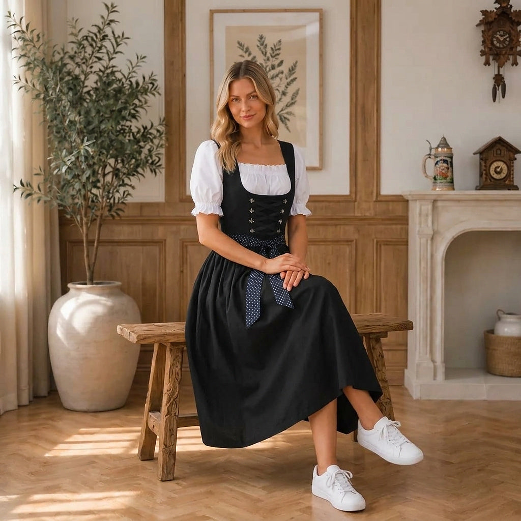 Damen Midi-Dirndl mit Schnür-Mieder-Dirndl for women-Alpenkind