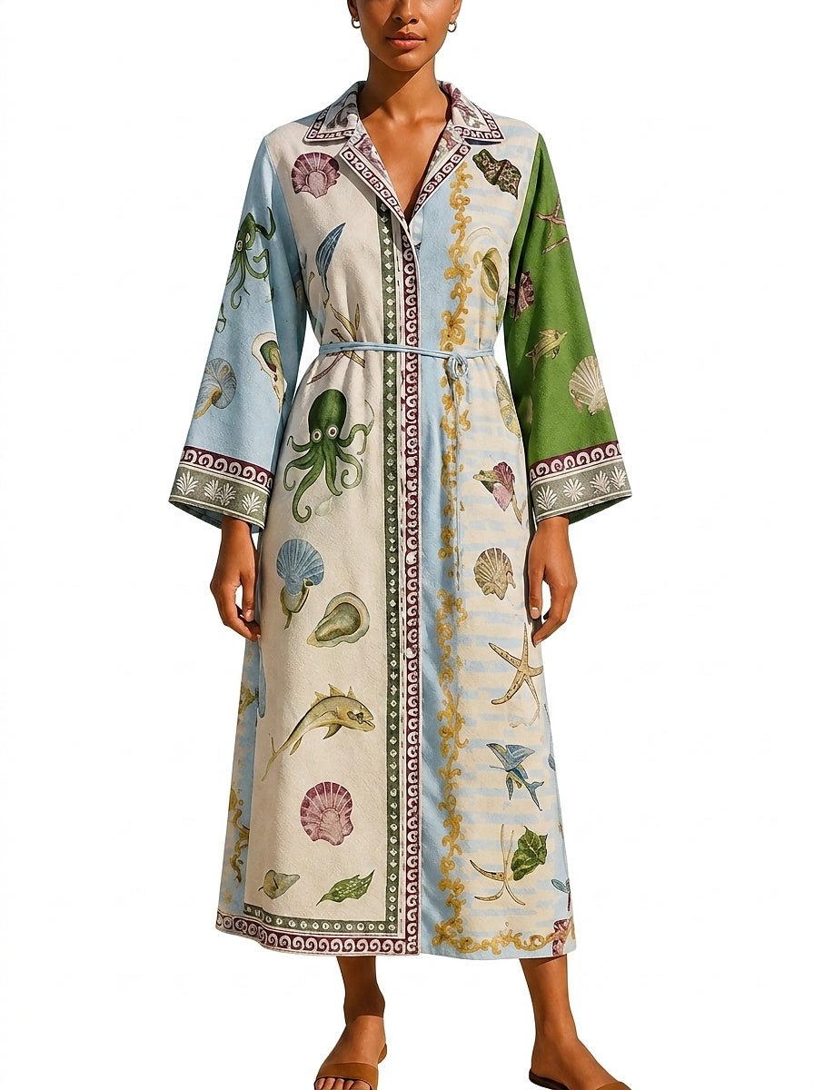 Damen Midi-Hemdblusenkleid mit Print und Gürtel-Midi Dress-Alpenkind