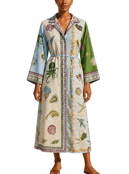Damen Midi-Hemdblusenkleid mit Print und Gürtel-Midi Dress-Alpenkind