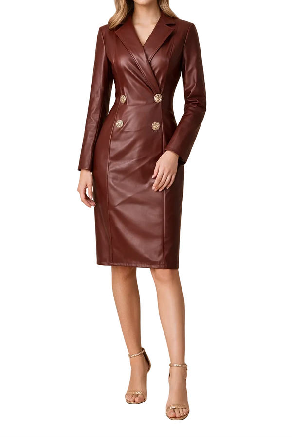 Damen Midi Kleid im Blazer-Stil mit langen Ärmeln und Doppelknopfleiste-Midi Dress-Alpenkind
