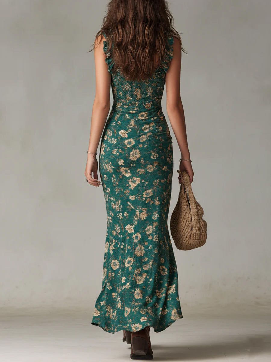 Damen Midi-Kleid mit Blumenmuster und Rüschen-Midi Dress-Alpenkind