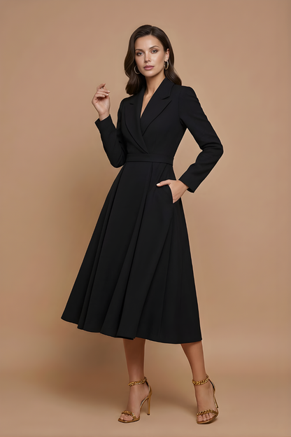 Damen Midi Kleid mit langen Ärmeln, Wickeloptik und Gürtel-Midi Dress-Alpenkind