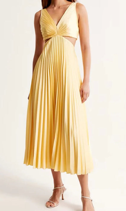 Damen Midi Kleid mit V-Ausschnitt und Plisseerock