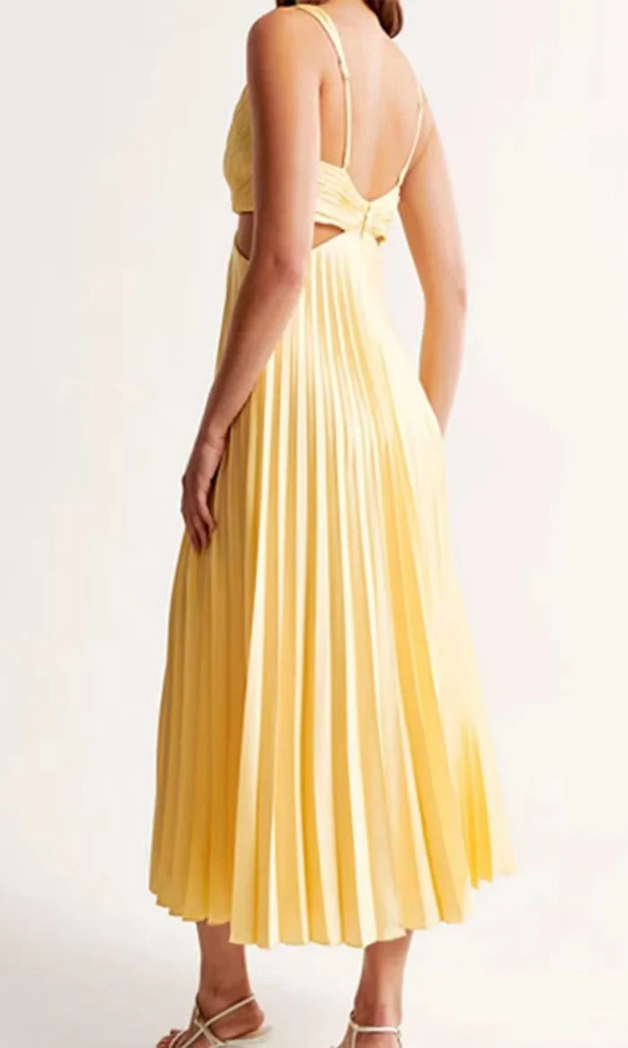 Damen Midi Kleid mit V-Ausschnitt und Plisseerock