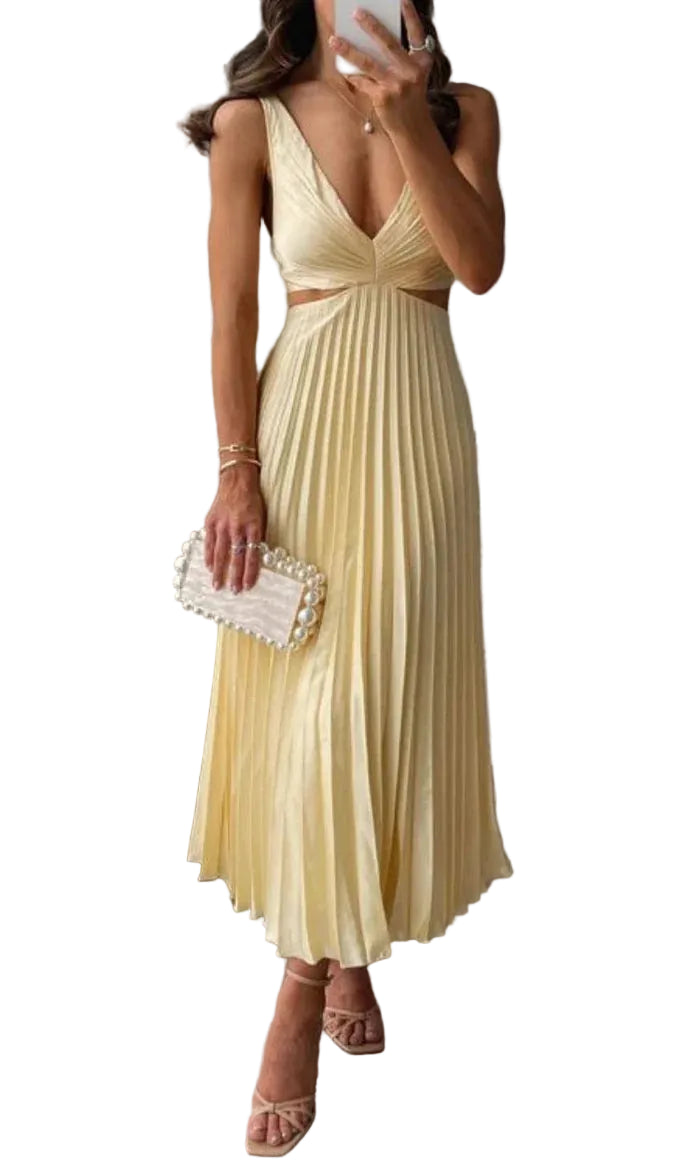 Damen Midi Kleid mit V-Ausschnitt und Plisseerock-Women Dress-Alpenkind