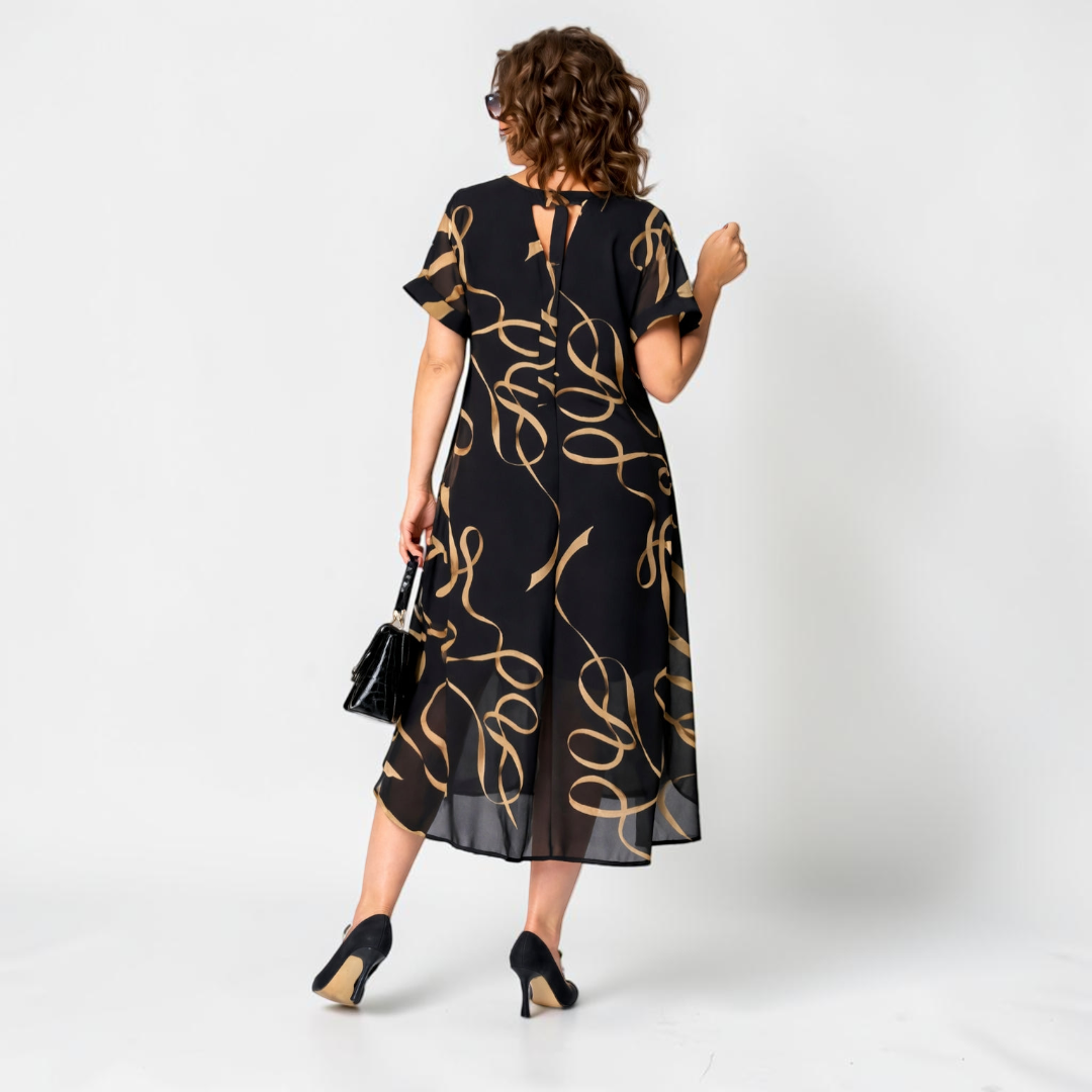 Damen Midi-Kleid mit V-Ausschnitt und Print-Midi Dress-Alpenkind