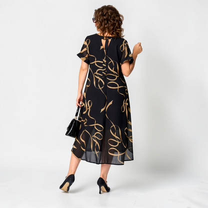 Damen Midi-Kleid mit V-Ausschnitt und Print-Midi Dress-Alpenkind