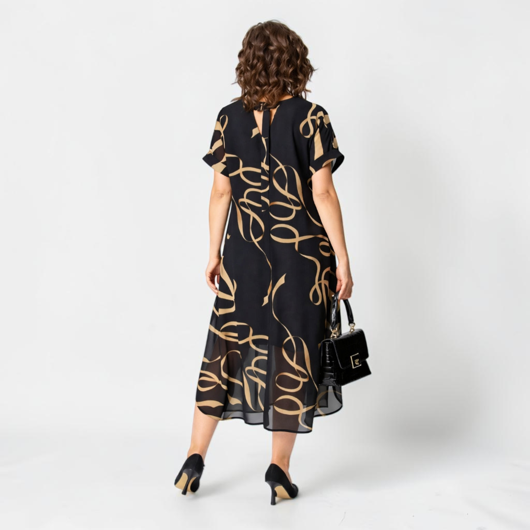 Damen Midi-Kleid mit V-Ausschnitt und Print-Midi Dress-Alpenkind