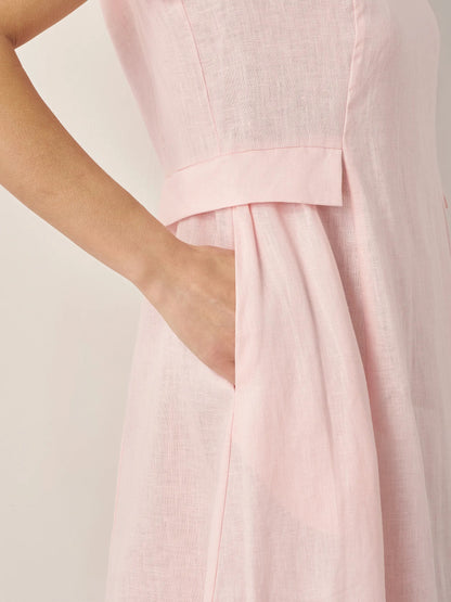Damen Midi-Leinenkleid mit V-Ausschnitt und kurzen Ärmeln-Midi Dress-Alpenkind