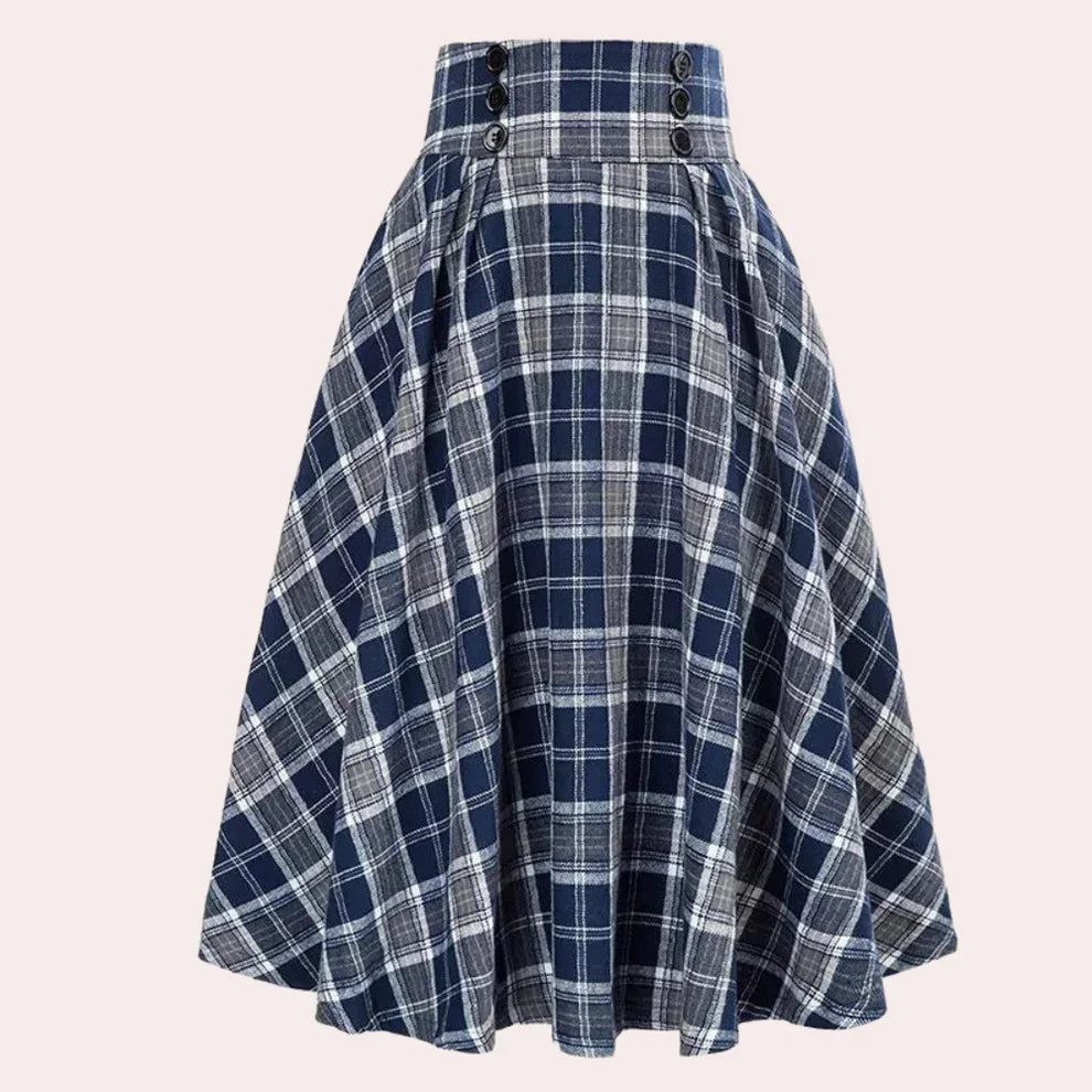 Damen-Midi-Rock mit Karomuster, hohem Bund und Zierknöpfen-Skirt for women-Alpenkind
