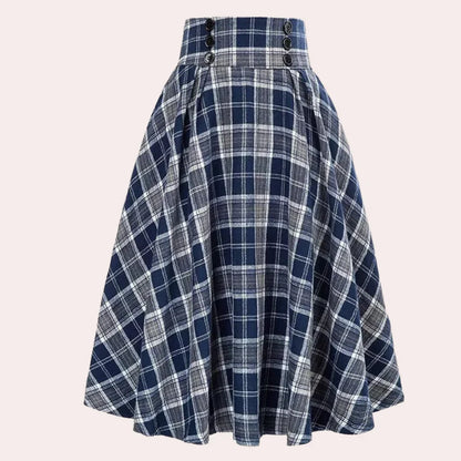 Damen-Midi-Rock mit Karomuster, hohem Bund und Zierknöpfen-Skirt for women-Alpenkind