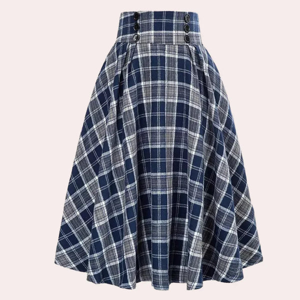 Damen-Midi-Rock mit Karomuster, hohem Bund und Zierknöpfen-Skirt for women-Alpenkind
