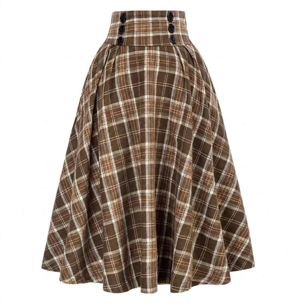 Damen-Midi-Rock mit Karomuster, hohem Bund und Zierknöpfen-Skirt for women-Alpenkind