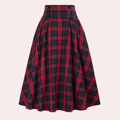 Damen-Midi-Rock mit Karomuster, hohem Bund und Zierknöpfen-Skirt for women-Alpenkind