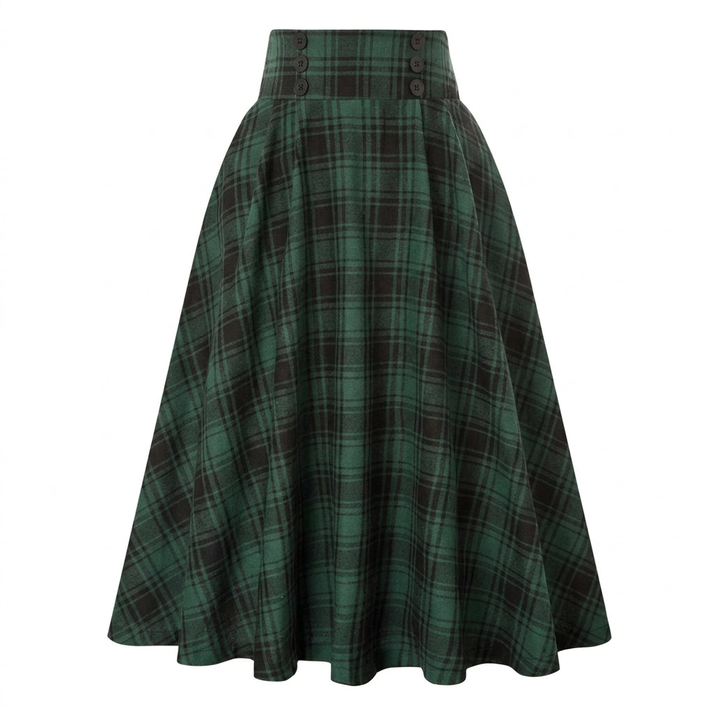 Damen-Midi-Rock mit Karomuster, hohem Bund und Zierknöpfen-Skirt for women-Alpenkind
