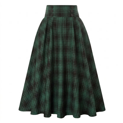 Damen-Midi-Rock mit Karomuster, hohem Bund und Zierknöpfen-Skirt for women-Alpenkind