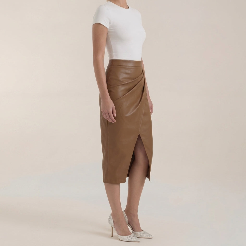 Damen Midi-Rock mit Raffung und vorderem Schlitz-Skirt for women-Alpenkind