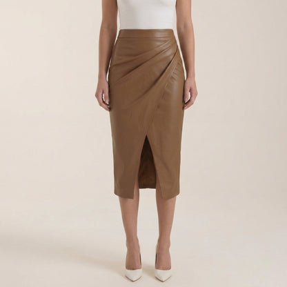 Damen Midi-Rock mit Raffung und vorderem Schlitz-Skirt for women-Alpenkind