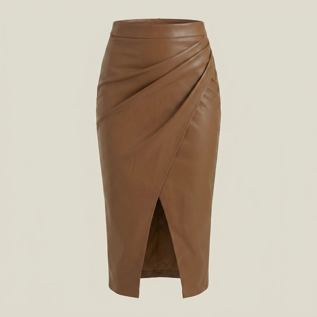 Damen Midi-Rock mit Raffung und vorderem Schlitz-Skirt for women-Alpenkind
